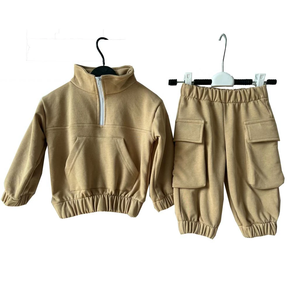 Wholesale Baby Clothes Sets Solid Pocket Top Matching Long Pant 2pcs French Terry Jogger Play Outfit Sets with Pocket - Image 5