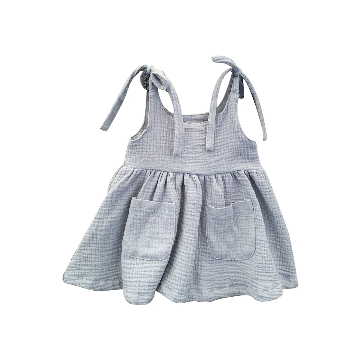 Hot Product Muslin/crepe Cotton Custom Color Suspender Girls Dresses with Pockets for Summer - Image 4