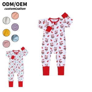 New Arrival Custom Christmas Digital Print Romper Soft Bamboo Festival Clothes Pajamas