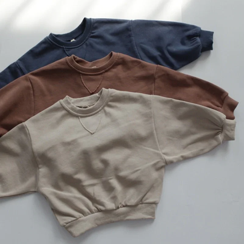 Unisex Baby Soft Clothes Sweater Solid French Terry Oversize Pullover Hoodie Bubble Top - Image 2