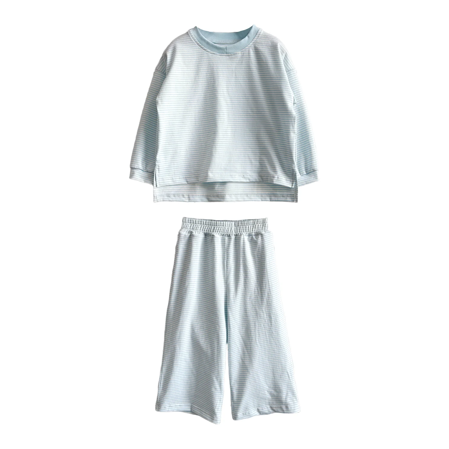 Custom Family Matching Set Parent-Child Matching Striped Knit Cotton Set Long Sleeve Top & Wide Leg Pants Family Outfit - Image 3