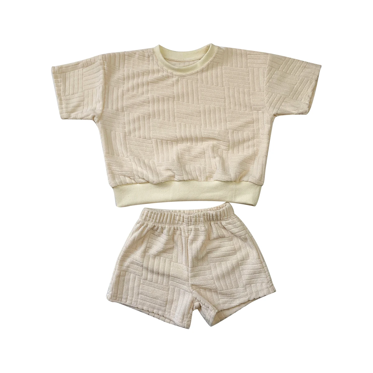 New Trend Terry Cotton Custom Color Plaid Patter Short Sleeve Baby Clothing Sets for Summer - Image 2