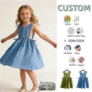 Custom Girls' Skirt Girls' Camisole Dress Summer Baby All-linen Halter Wrap Skirt for Girls Sleeveless Dress Wide Shoulder Strap