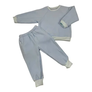 Modern Design Expo Velvet Custom Pattern Color Block Long Sleeve Baby Clothing Sets for Autumn