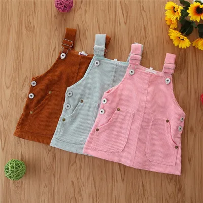 2024 Baby Summer Clothing 0-5T Toddler Kids Baby Girl Mini Retro Dress Strap Corduroy Dress Suspenders Solid Overalls - Image 2