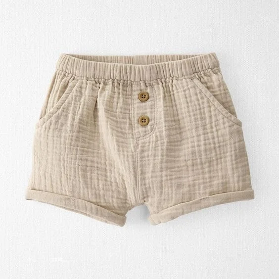 Wholesale Baby Clothes Sets Custom Color Muslin Breathable Fabric Matching Button Shorts Fall Outfit Sets - Image 3