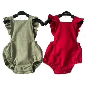 New Cute Girl Pleated Sleeveless Backless Romper Elastic Waist Overall Romper Cotton Romper for Unisex Boys Kids