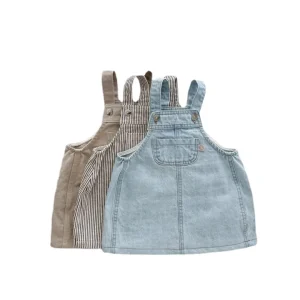 RTS Baby Girl Spring Summer Solid Romper with Pocket Baby Jean Overalls Wholesale