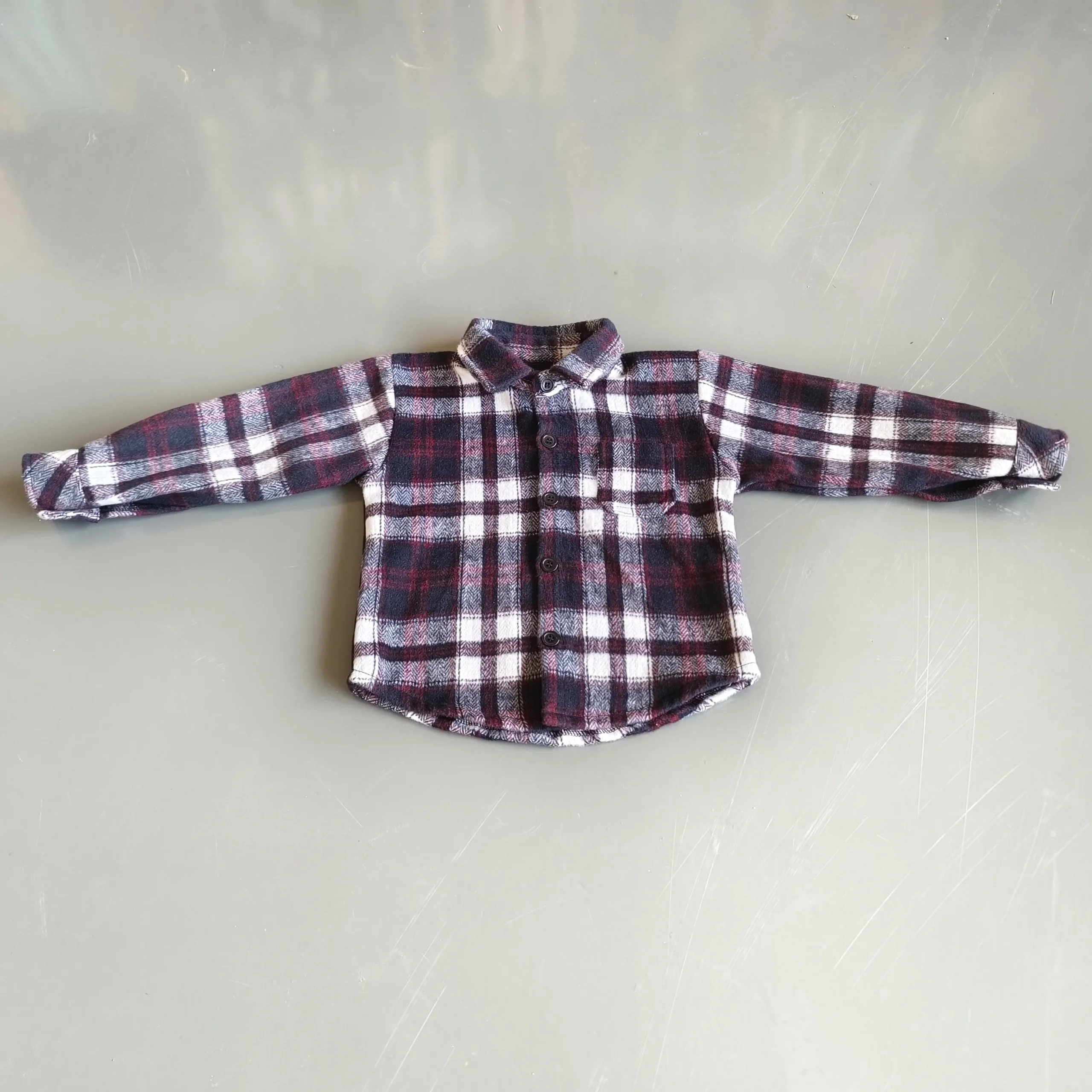 Classic Design Plaid Pattern Woolen Fabrics Custom Size Single Button Baby Coats for Winter - Image 3