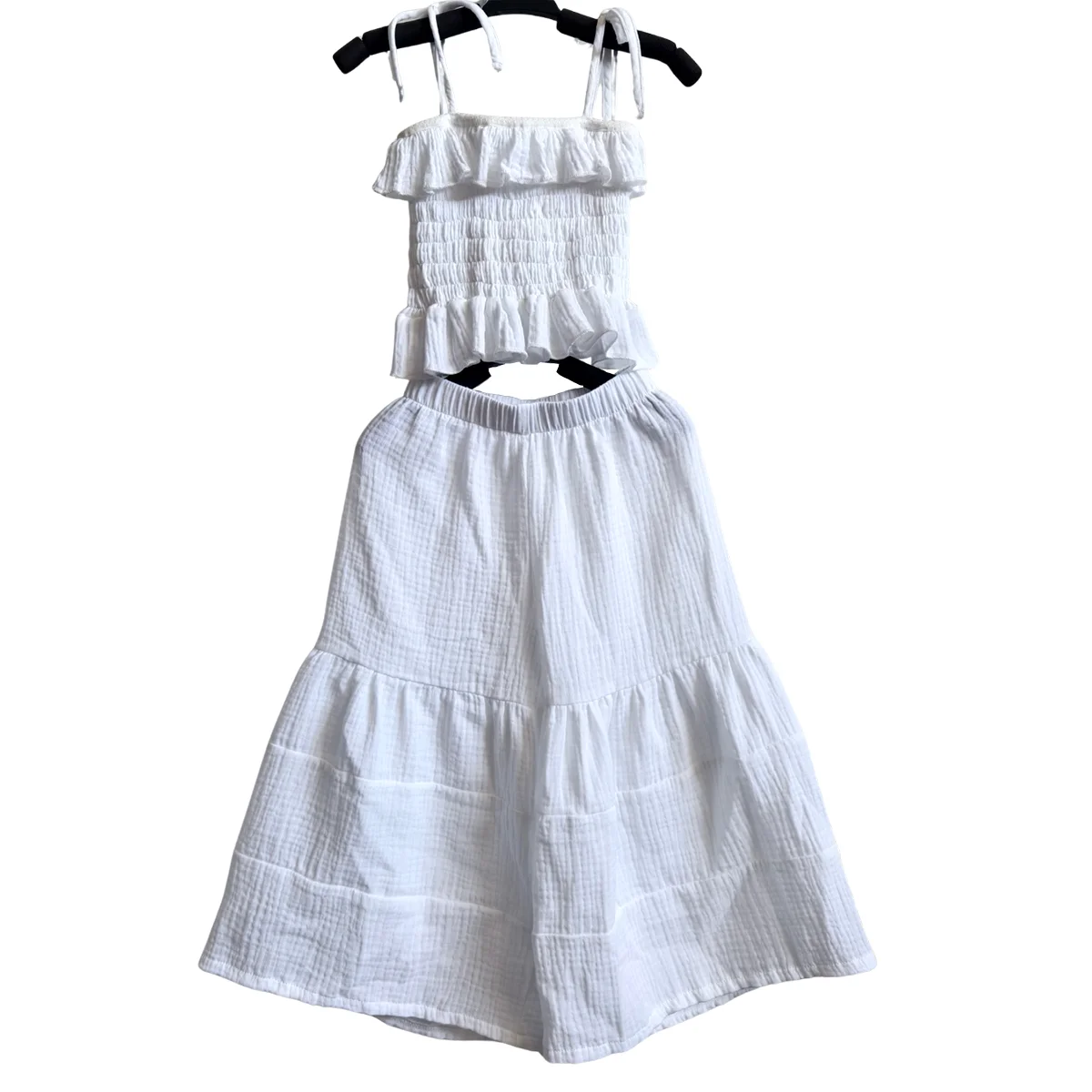 Girl's Outfit Two-Piece Kids Clothes Set Girls' Jenner Crepe Set Summer Suit Clothing of Suspenders and Flared Pants Set - Image 5