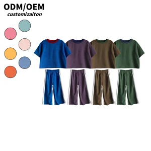 Custom Toddler Girls Baby Solid Color Towel Fabric Set Long Sleeve and Pants Children's 2 Pcs Summer Outfit