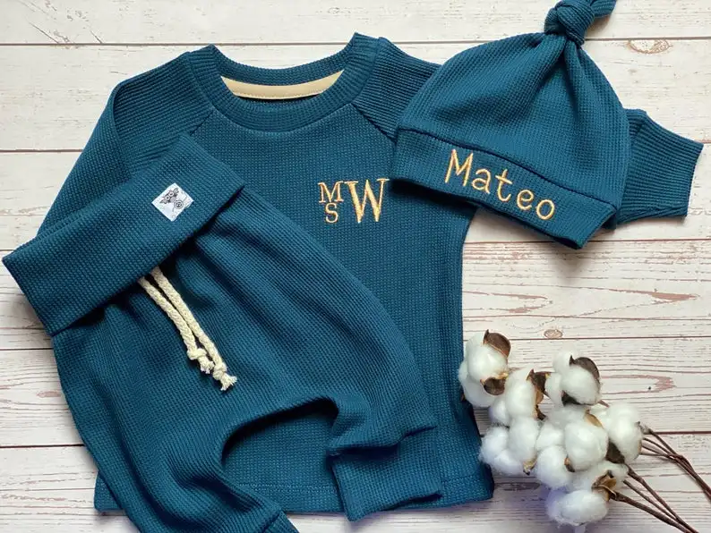 High Quality French Terry Solid Color Embroidery Long Sleeve Baby Clothing Sets Kids Clothes Set Baby Clothing for Autumn - Image 5