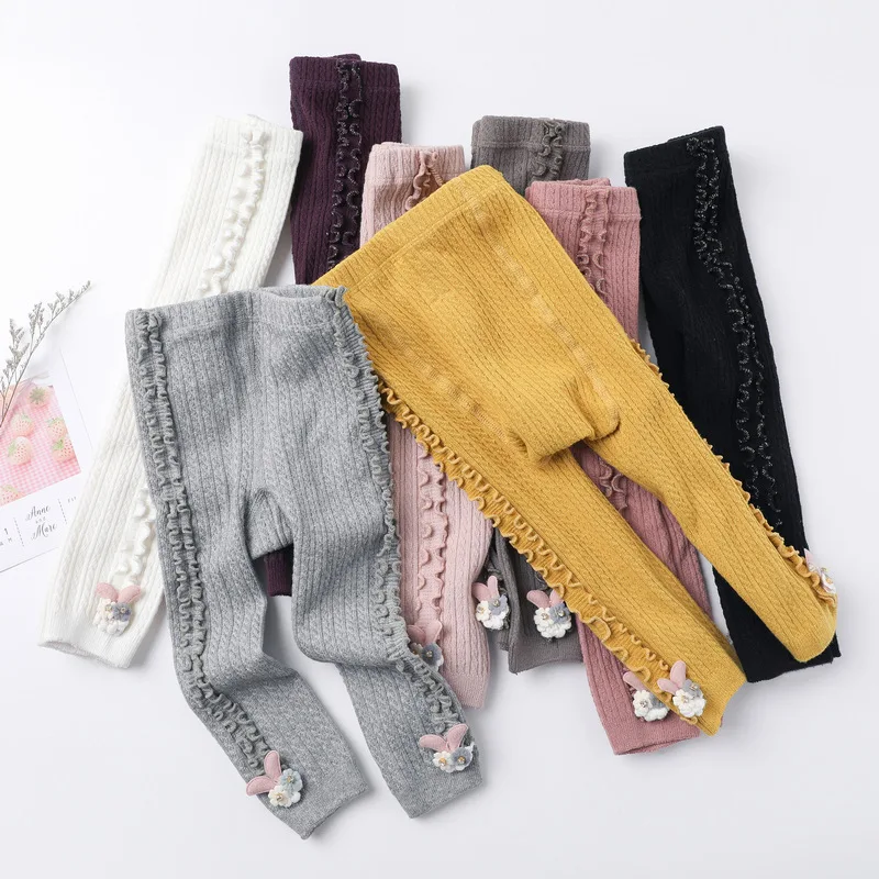 Autumn Warm Candy Colors Cute Rabbit Colorful Baby Legging Comfortable Knitting Trouser Pants for Kids