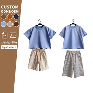 Summer Newborn Plain 100% Cotton Outfit Infant Toddler Boys Girls Clothing Sets Short Sleeve Top Pants Baby Clothes Set