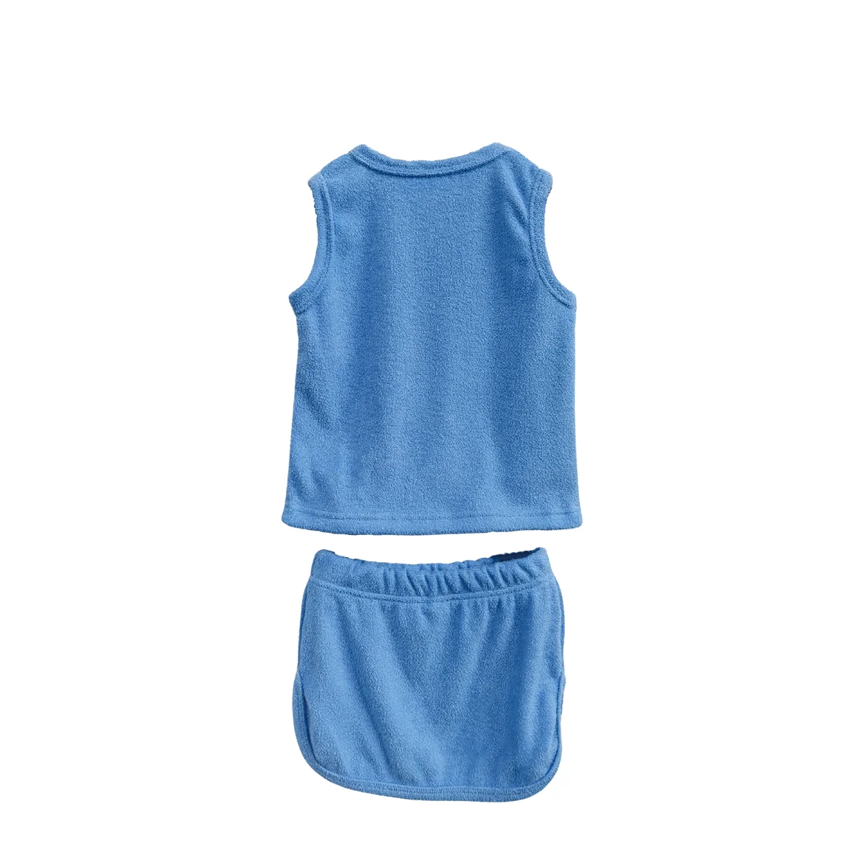 Solid Terry Cloth Cotton Sleeveless Tank Top and Shorts 2-Piece Set for Kids Boys Girls Casual Style for Summer Outdoor Play - Image 3