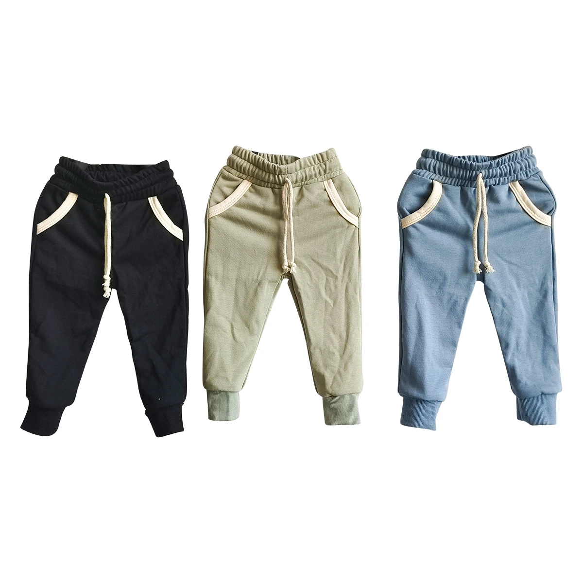 Custom Baby Boys Trousers Solid French Terry Side Pockets Elastic Waist with Drawstring Kids Trousers Boys