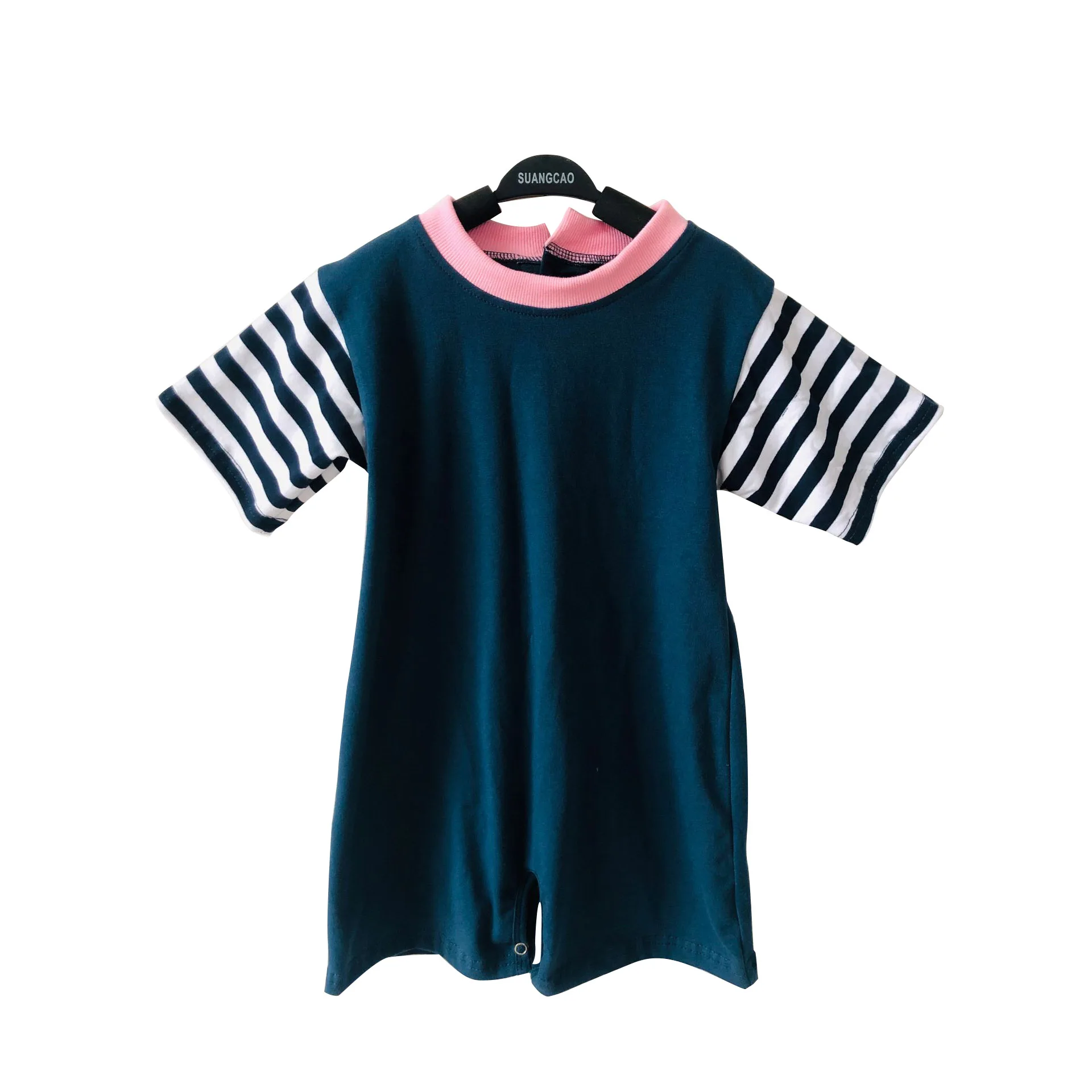 Summer Kids' Trendy Light Blue Knitted Cotton Jumpsuit Short-Style Design Fashionable and Energetic Baby Rompers - Image 4