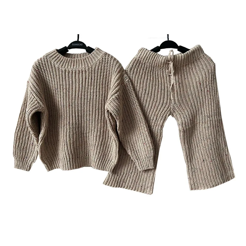 Speckled Custom Toddler Baby Long Sleeve Pullover Sweater Jumper and Pants 100% Cotton Knitwear Set - Image 6