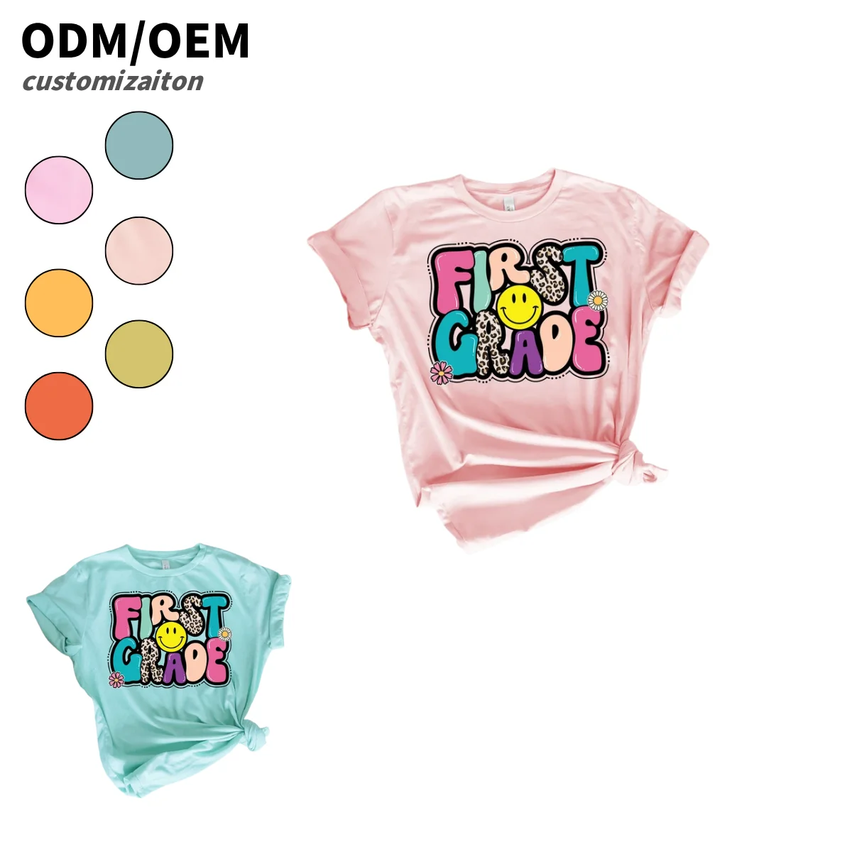 Summer Fashionable Trendy Short Cotton T-Shirt for Kids Cute and Sweet Rainbow-Themed for Back-to-School Season