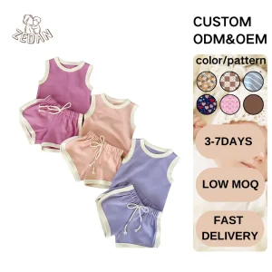 Summer Toddler Tank Set Baby Sleeveless Top and Shorts Clothing Set Solid Solor Knitted Cotton 2 Piece Outfit