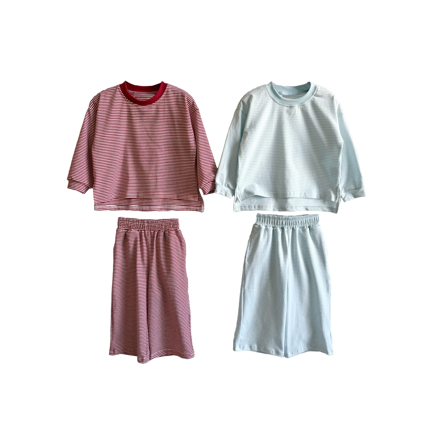 Custom Family Matching Set Parent-Child Matching Striped Knit Cotton Set Long Sleeve Top & Wide Leg Pants Family Outfit - Image 2