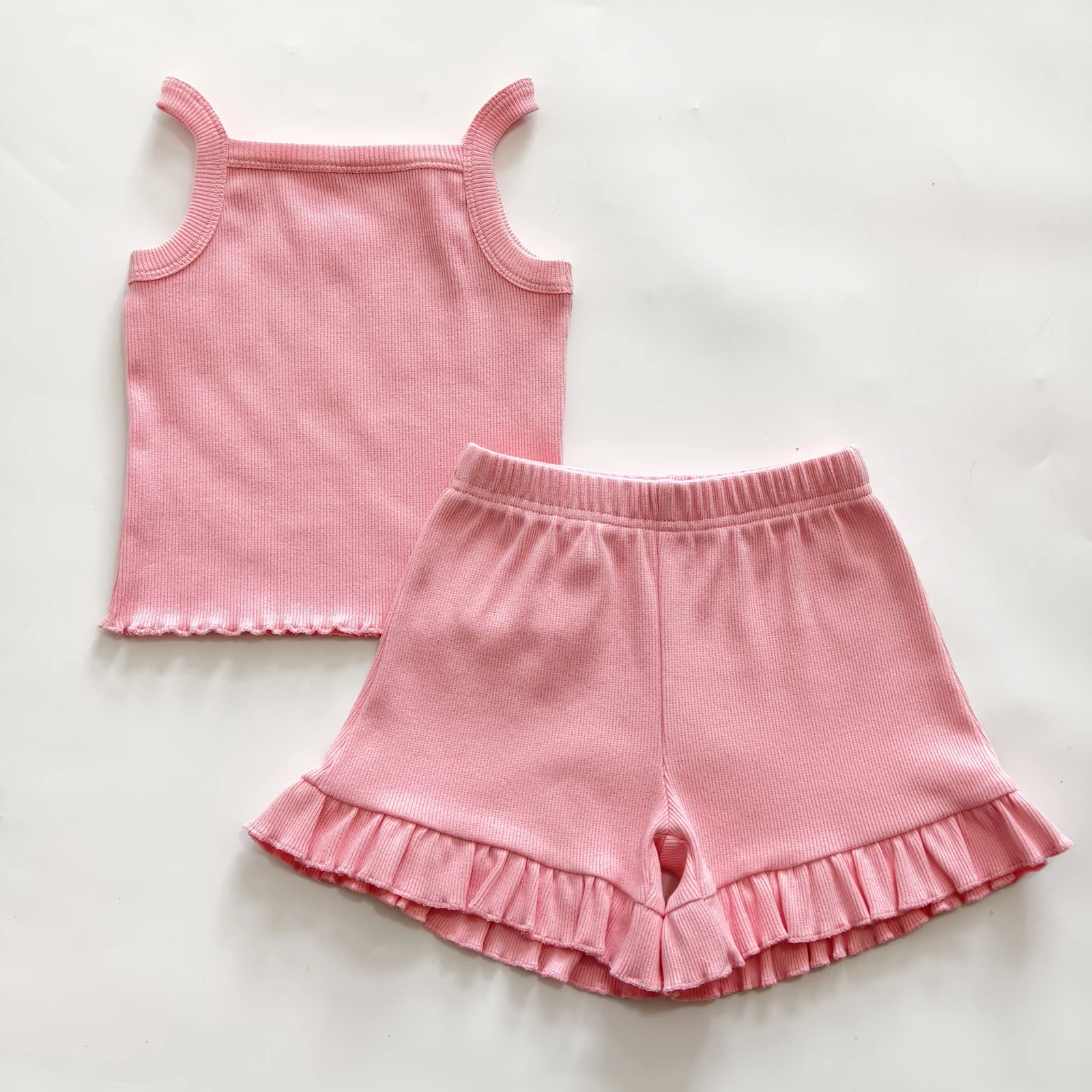 Customizable Kids Short Set Fashionable Bright and Vivid Ribbed Halter Shorts Cool Breathable and Close-Fitting Soft Stylish - Image 2