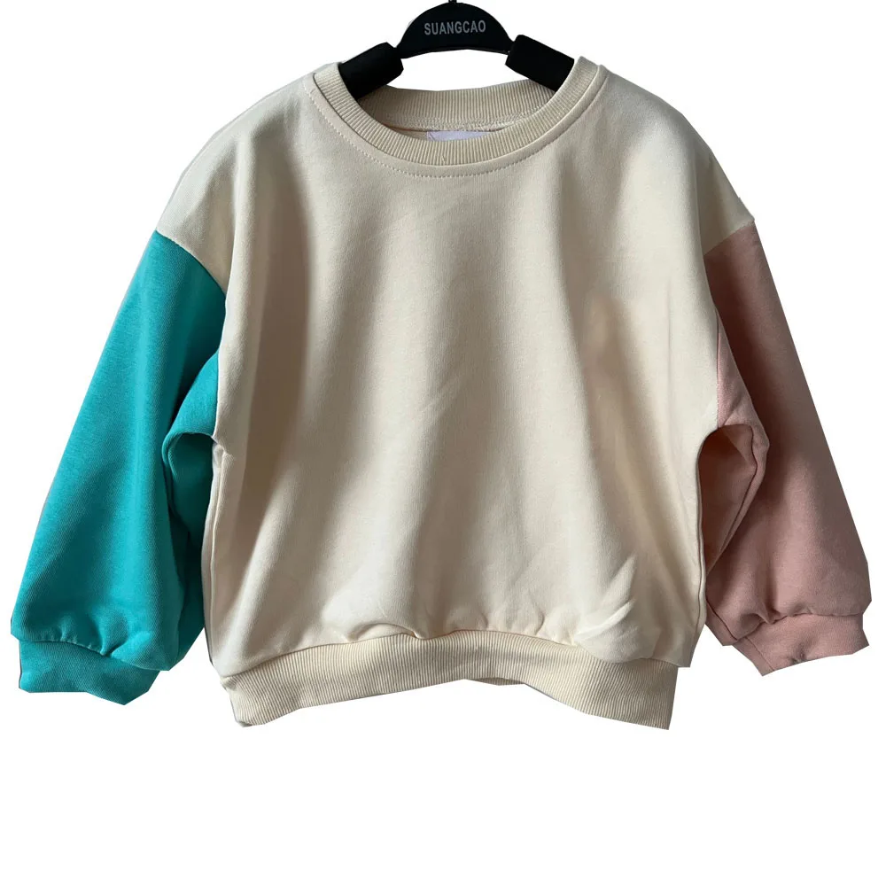 Custom OEM Design Toddler French Terry Color Block Long Sleeve Crewneck Pullover Sweatshirt Cute Infant Tops - Image 5