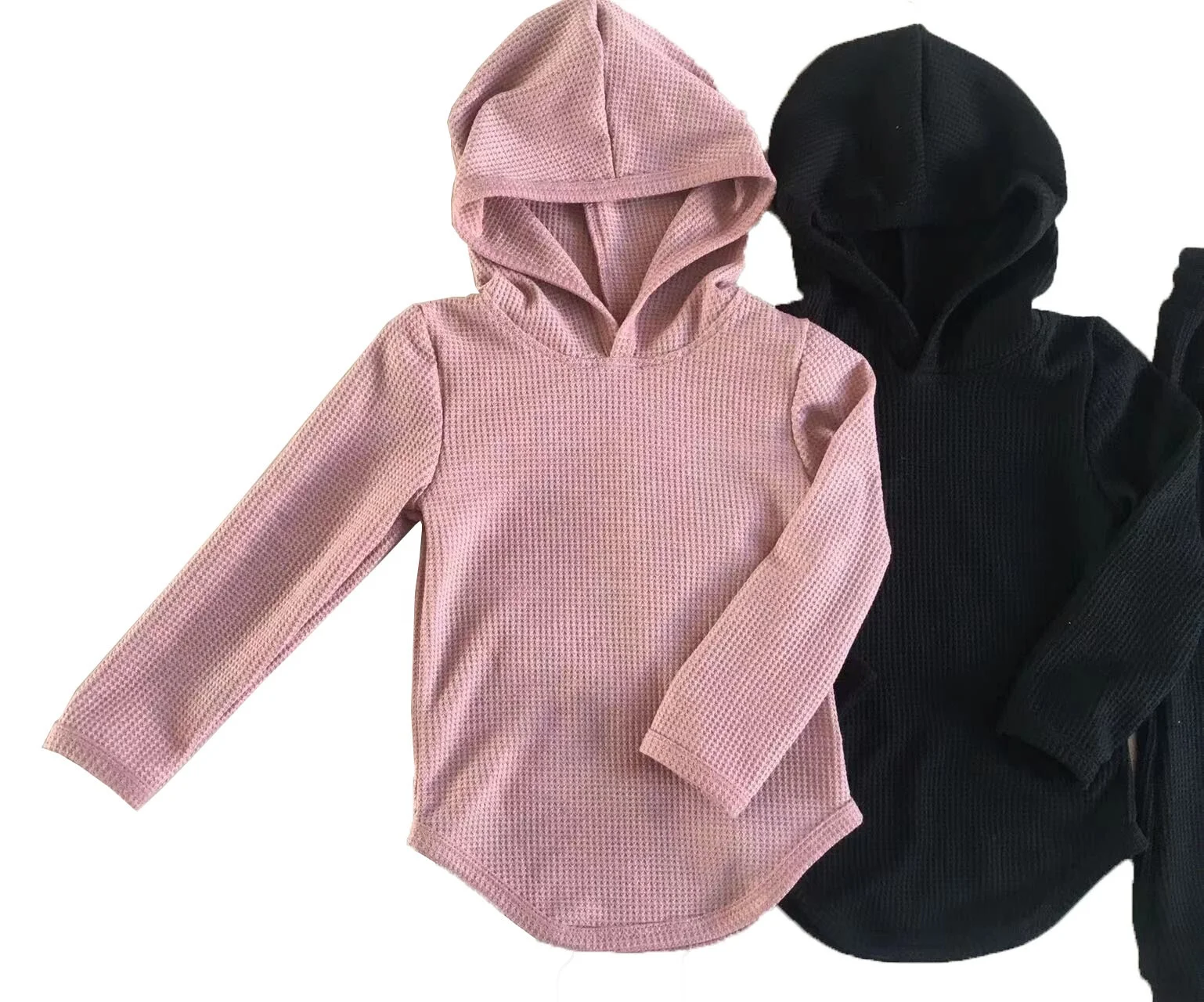 Custom Waffle Cotton Fall Soft Baby Two Piece Outfit Toddler Long Sleeve Hooded and Joggers Clothes Set - Image 2