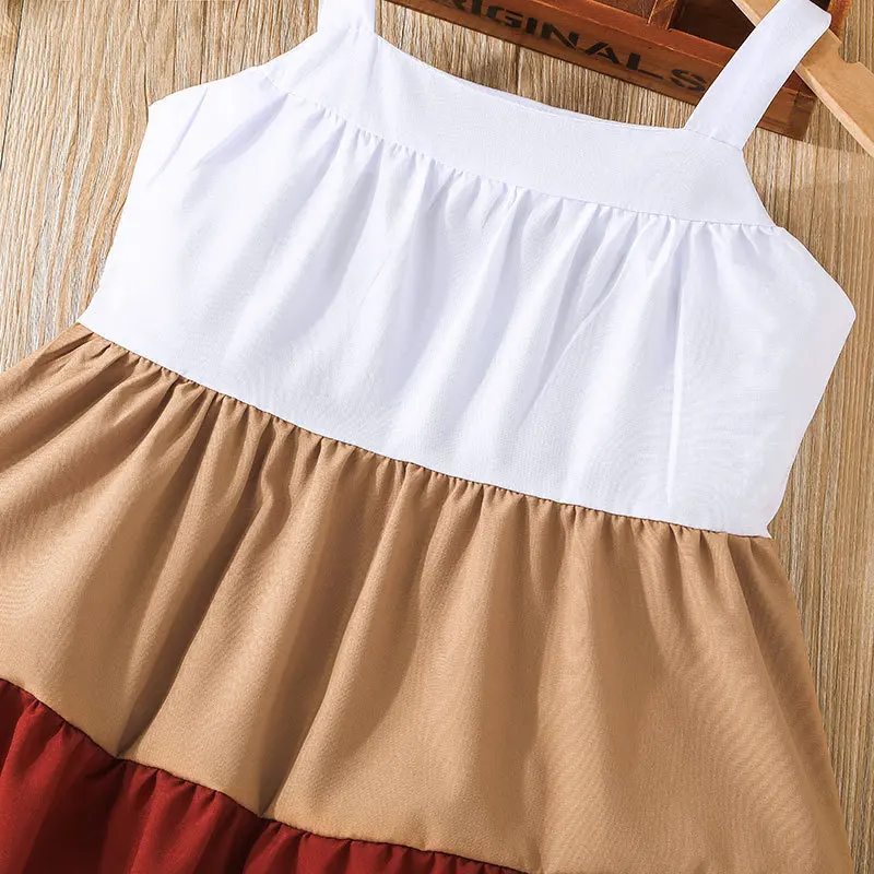 3 Colors White and Wine Satin Cotton Cute Slip Dress for Kid Girls With Pleats Summer Sweet Splicing Style Braces Skirt - Image 4