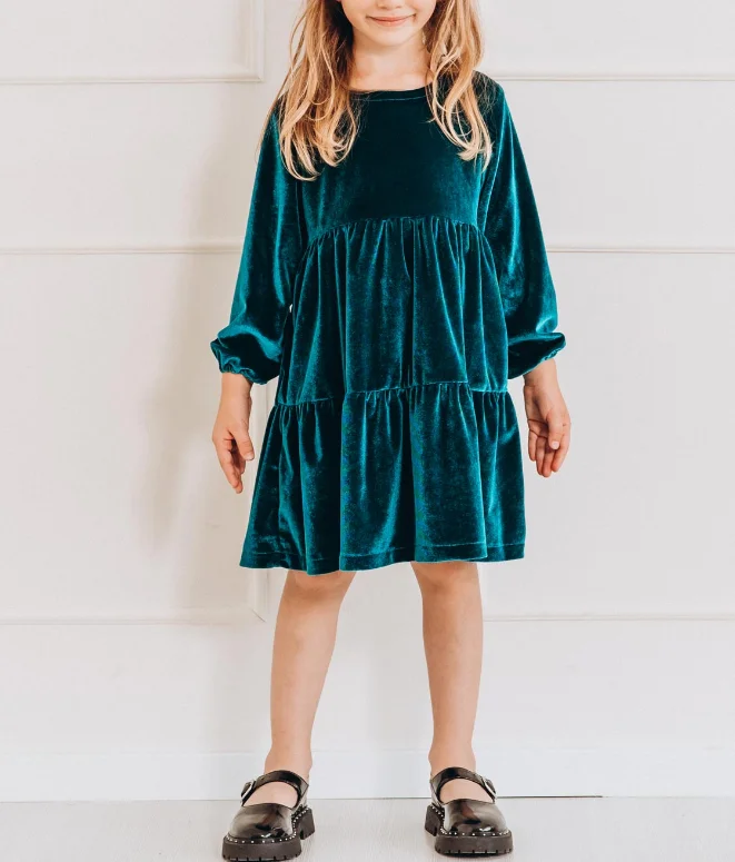 Classic Retro Mommy and Me Girls Long Sleeve Velvet Princess Dress with Elastic Cuffs Dress - Image 3