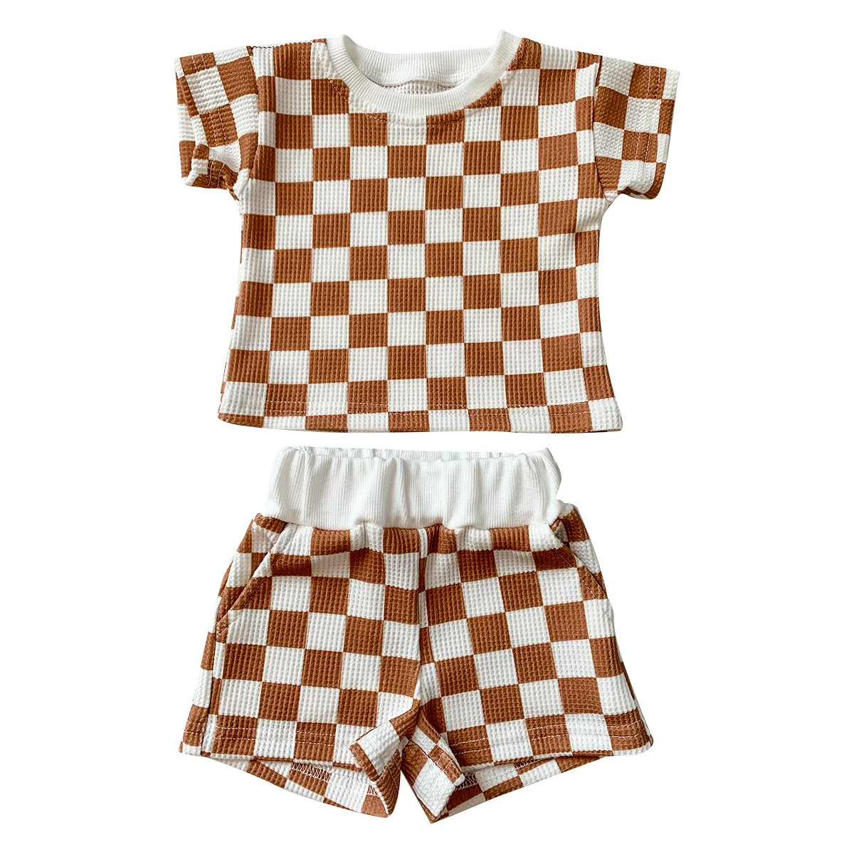 Trending Waffle Cotton Short Sleeve Smile Pattern Fashion Baby Clothing Sets for Summer - Image 2