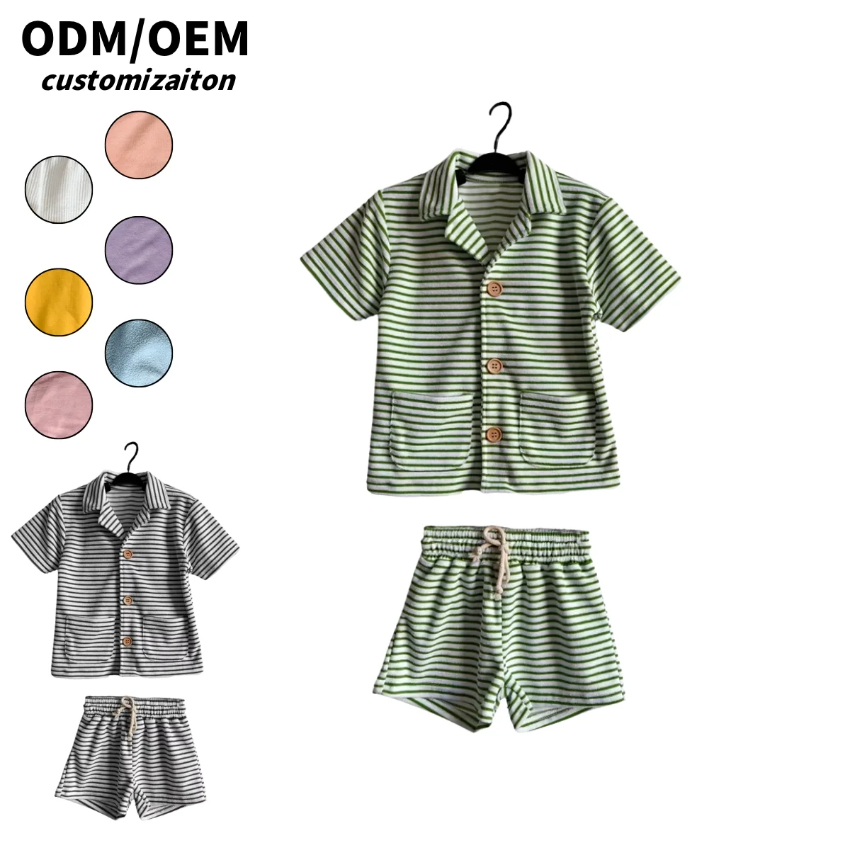 Summer Kids Casual Sporty Trendy Clothing Set Close-Fitting Soft Comfortable Bright Striped Towel Fabric