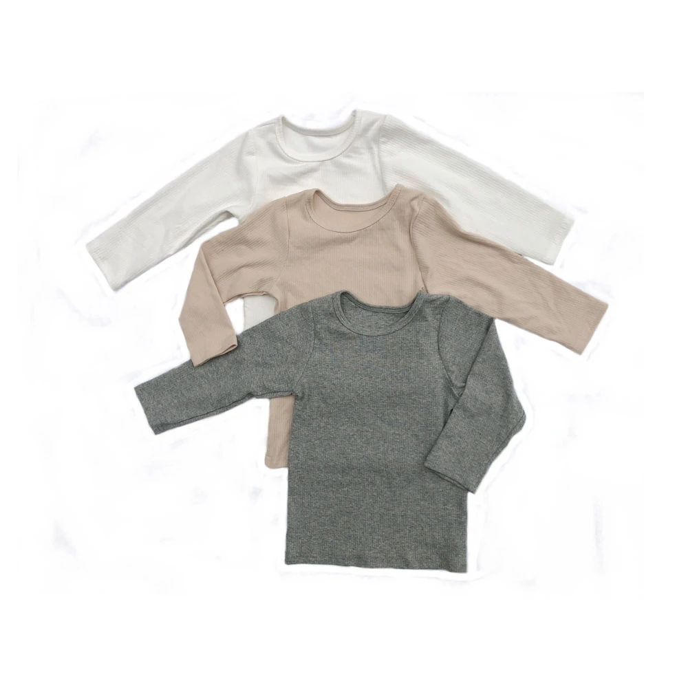 Toddler Baby Warm Blouse Shirt 2024 Solid Color Kid Boys Plain Long Sleeve Rib Cotton t Shirt