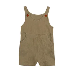 New Product Muslin Jumpsuit Button Overall Shortall with Pocket Baby Romper for Summer - Image 2