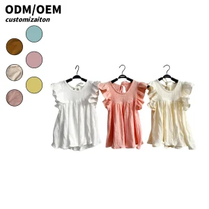 Organic Crepe Dress for Kids Customize Children's Clothing Girls Wholesale Ruffle Sleeve Children Dress