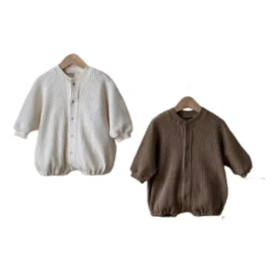 New Arrival Waffle Cotton Solid Color Long Sleeve Causal Baby Clothes Rompers for Autumn