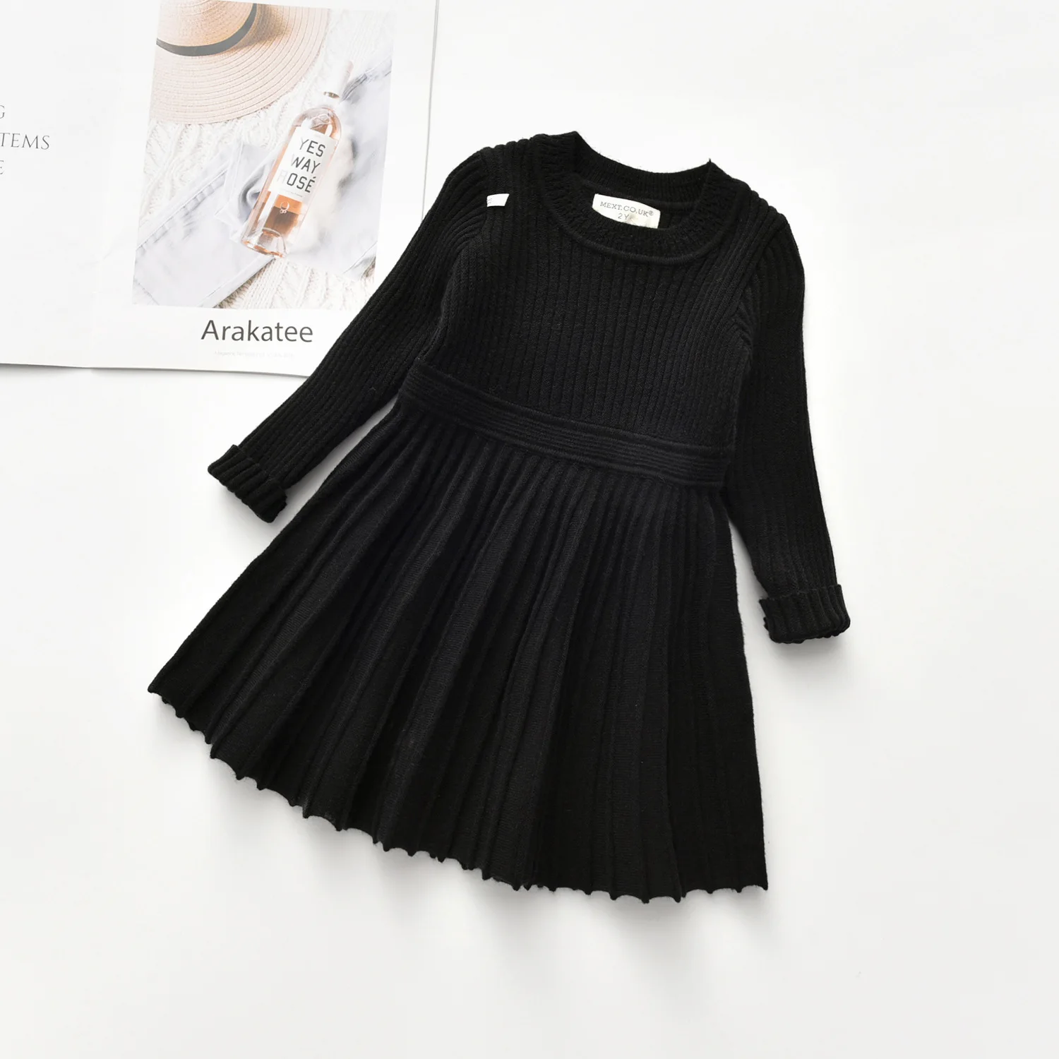 Wholesale New Style Girls Sweater Knitted Big Swing Skirt Pleated Bottoming Skirt Solid Color Dress - Image 3