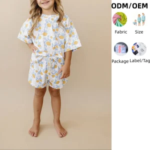 Custom Lemons Pattern Toddler Kids Unisex 95%cotton 5%spandex Two-piece Shorts Set Soft Breathable Baby Clothing