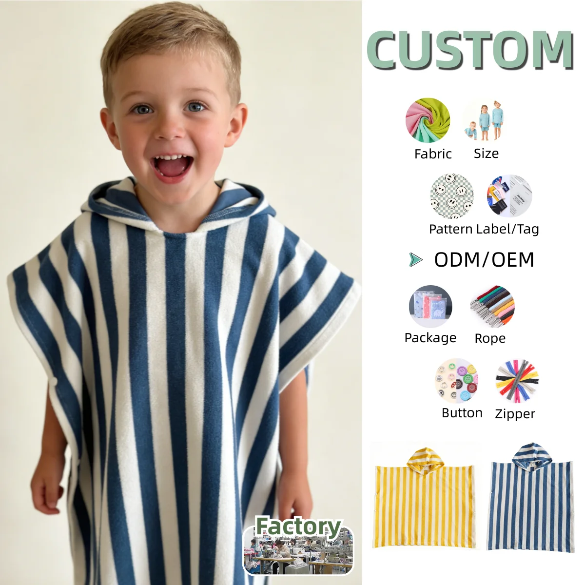 Hot Sale Baby Poncho Striped Towel Fabric Cape Loose Hooded Cape for 0-8T Toddler Hooded Cloak for Beach Swimming
