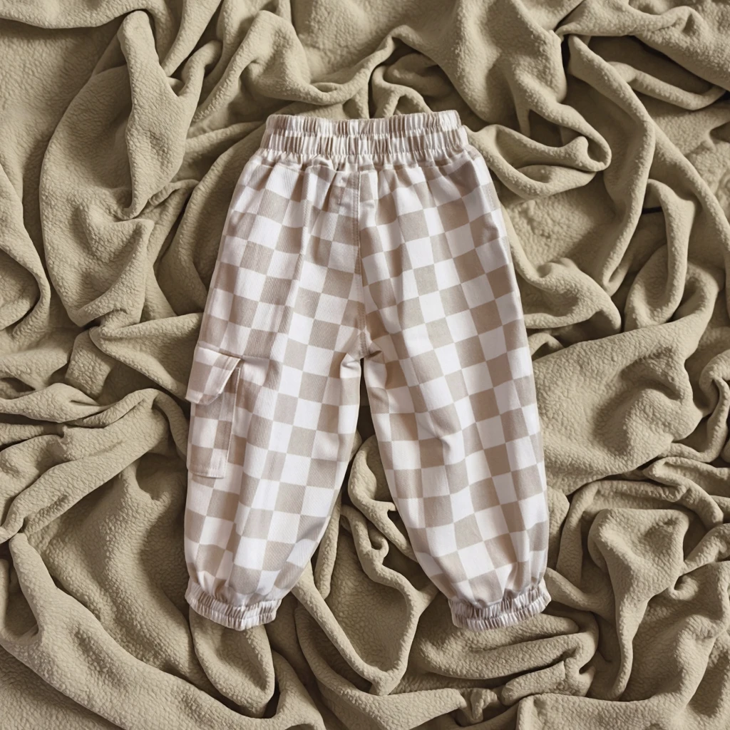 Custom Color Twill Fabric Baby Pants Unisex Plaid Pattern Knitted Design Drawstring for Spring Popular Breathable Baby Clothing - Image 5