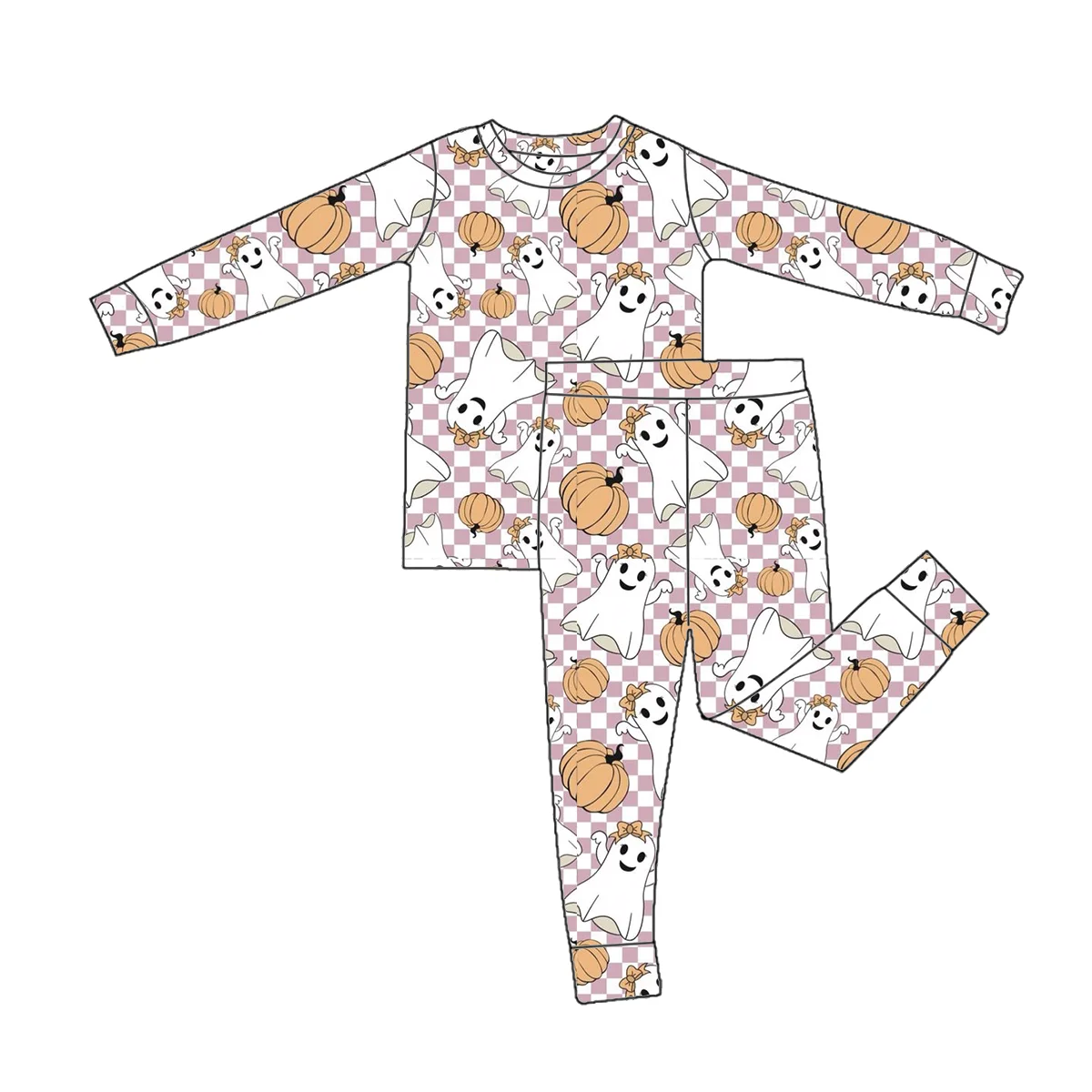 OEM Kids Toddler Unisex Bamboo Pajamas 2pcs Romper Halloween Pumpkin Ghost Pattern Soft Cute Baby Long Sleeve Set - Image 6