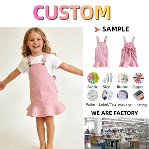 Casual Girls' Summer Clothes Sleeveless Jenar Twill Baby Girls' Belted Skirt Summer Baby Clothing Customizable for Girls 0-8T