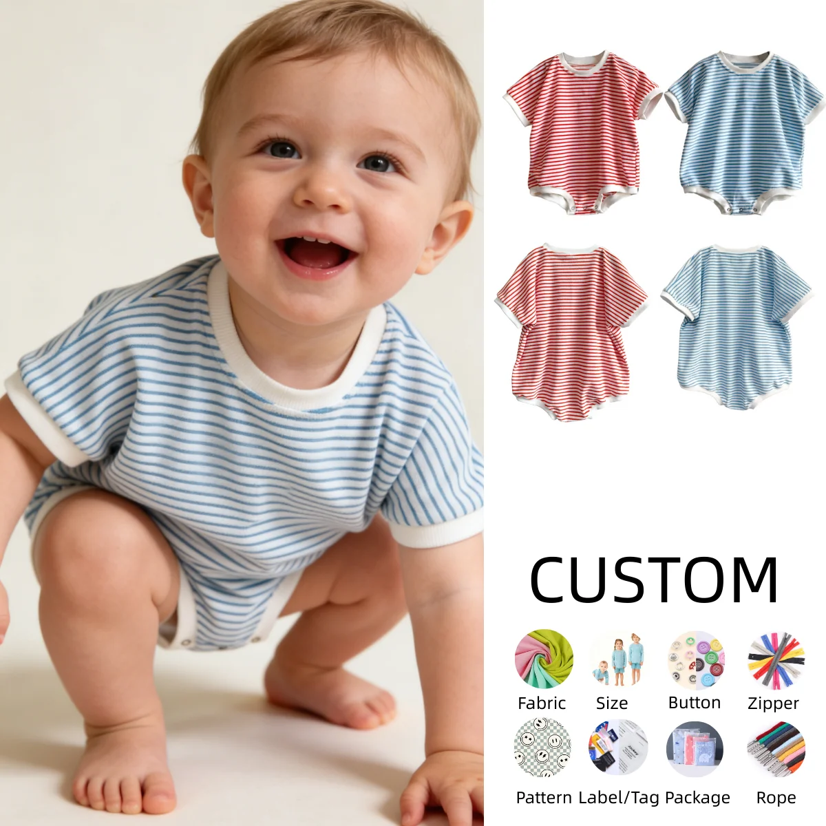 OEM Baby Clothing Unisex-baby Romper Made With Terry Cloth Snap Button Custom for Baby Girls Boys Newborn Jumpsuit