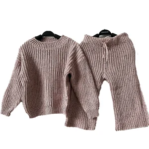 Speckled Custom Toddler Baby Long Sleeve Pullover Sweater Jumper and Pants 100% Cotton Knitwear Set