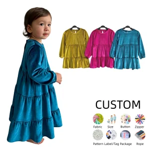 OEM Custom Baby Clothing Toddler Girl Dress Velvet Long Sleeve Sundress Princess Party Outfits Fall Winter Clothes