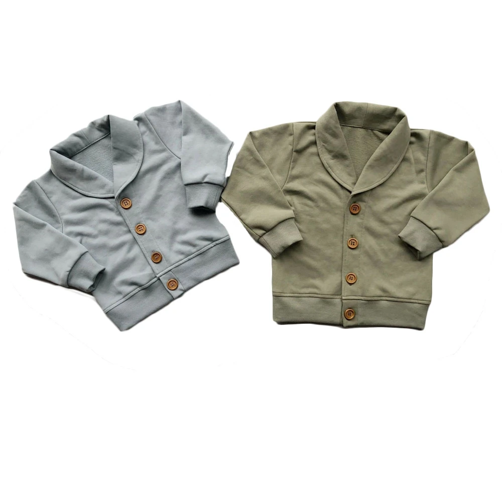 Kids Autumn Winter Boys Coat Shawl Collar French Terry Button Knit Sweatshirt Cardigan - Image 5