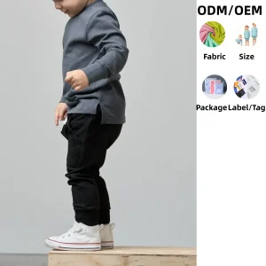 Kids Boys Cotton Spandex Long Sleeve Classic Tee Solid Color Pullover Soft and Breathable Baby Casual Tops