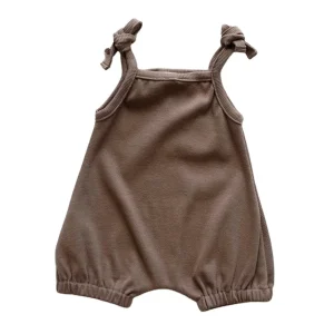 Ribbed Cotton Romper Summer Toddler Baby Jumpsuit Solid Color Lace up Sleeveless Baby Onesies Bodysuit