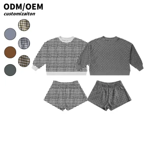 Toddler Boy/Girls Checkered Baby Clothing Set Long Sleeve & Shorts Toweling Outfit Clothes Logo Pattern