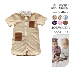 Custom Kids Button Toweling Fabric Custom Pattern Romper Baby Clothes